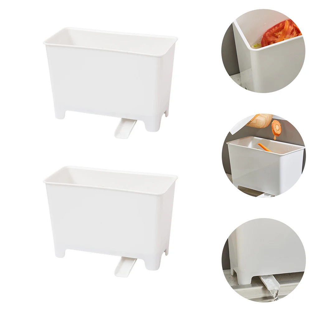 

2 Pcs Drain Trash Can Slim Kitchen Waste Bin Large Basket Garbage Container Plastic Odorless Storage Fruit Vegetable Home Use