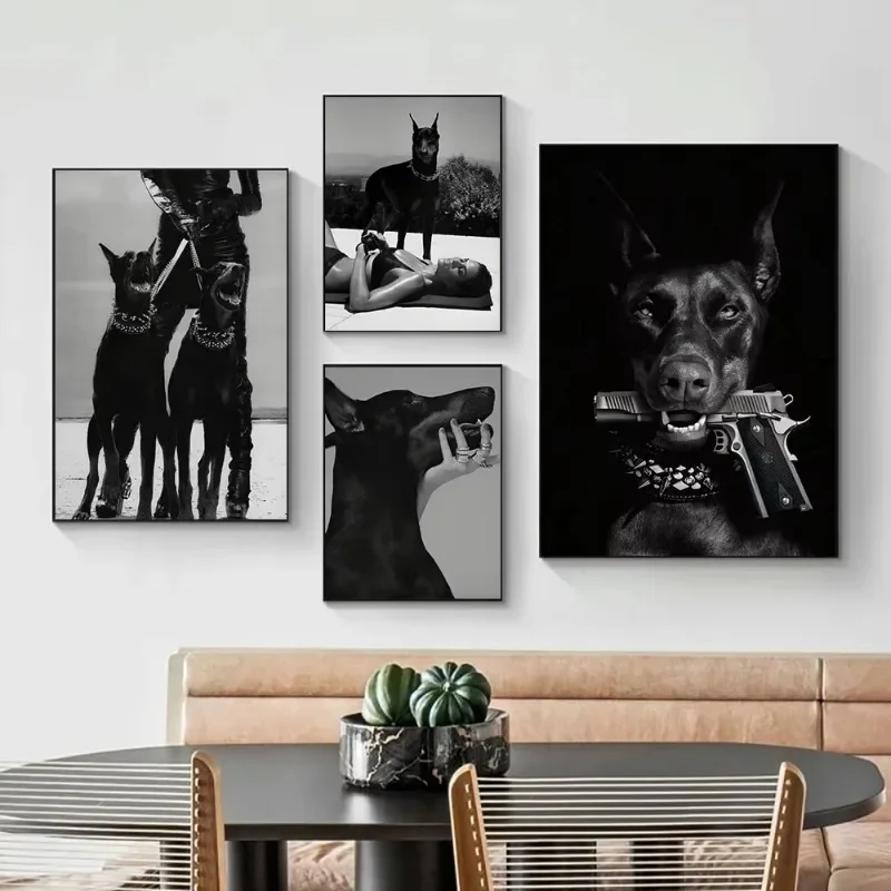 Black Colour Cool Trendy Fashion Sexy Women Wall Art Poster Dog and Luxury Car Decoration Bedroom