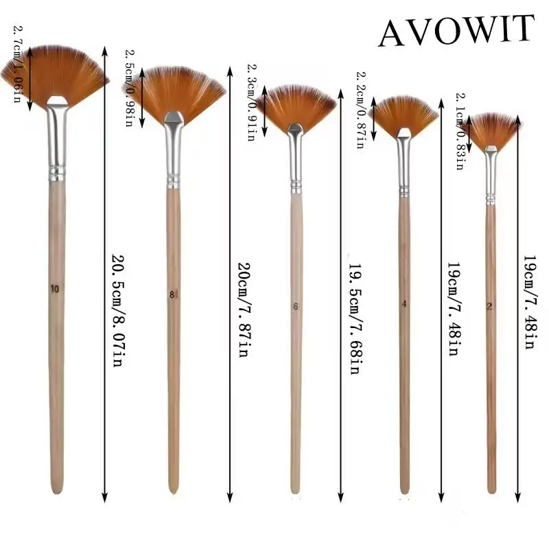 10pcs Fan Style Brushes -2 Sets of 5 Models, with Long Wooden Handles, Suitable for Watercolor, Oil Painting, Acrylic and Pink