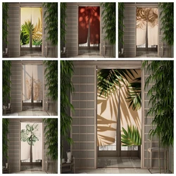 Green Palm Leaves Door Curtains Japanese Partition Hanging Curtain Kitchen Bedroom Entrance Doorway Decorative Noren Curtains