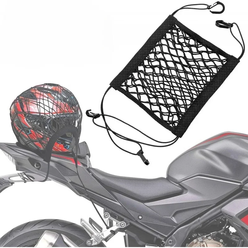 Upgrade Cargo Net For Motorcycle Helmet Storage, High-Elastic Double Layer Bungee Net With 4 Strong Hooks, Car Strap Rack