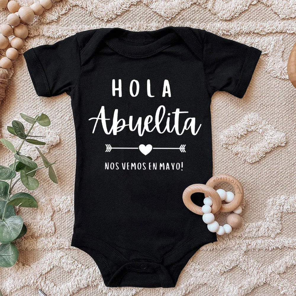 Spain Hola Abuelita Letter Print Baby Romper Short Sleeve Crew Neck Jumpsuit Funny Casual Comfort Bodysuit Baby Summer Clothes