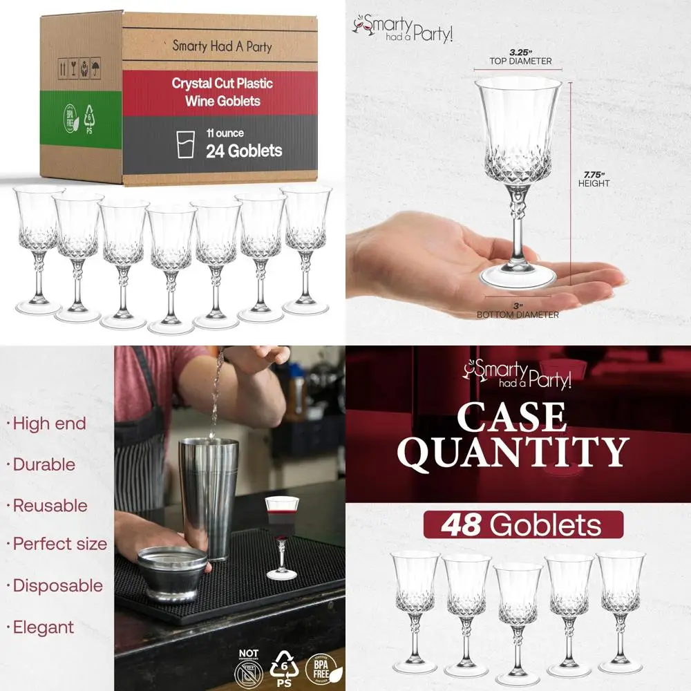 

Одноразовые пластиковые бокалы для вина с кристаллами, 24-упаковка необычных бокалов на ножках для свадеб и специальных мероприятий