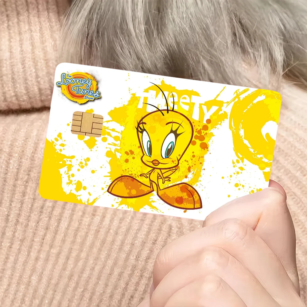 لوني تونز T-Tweety BirdAnime تنفق أو حفظ غلاف مضحك على إيقاف رقيقة جدا لا تتلاشى ملصق غطاء الجلد فيلم بطاقة الائتمان الخصم