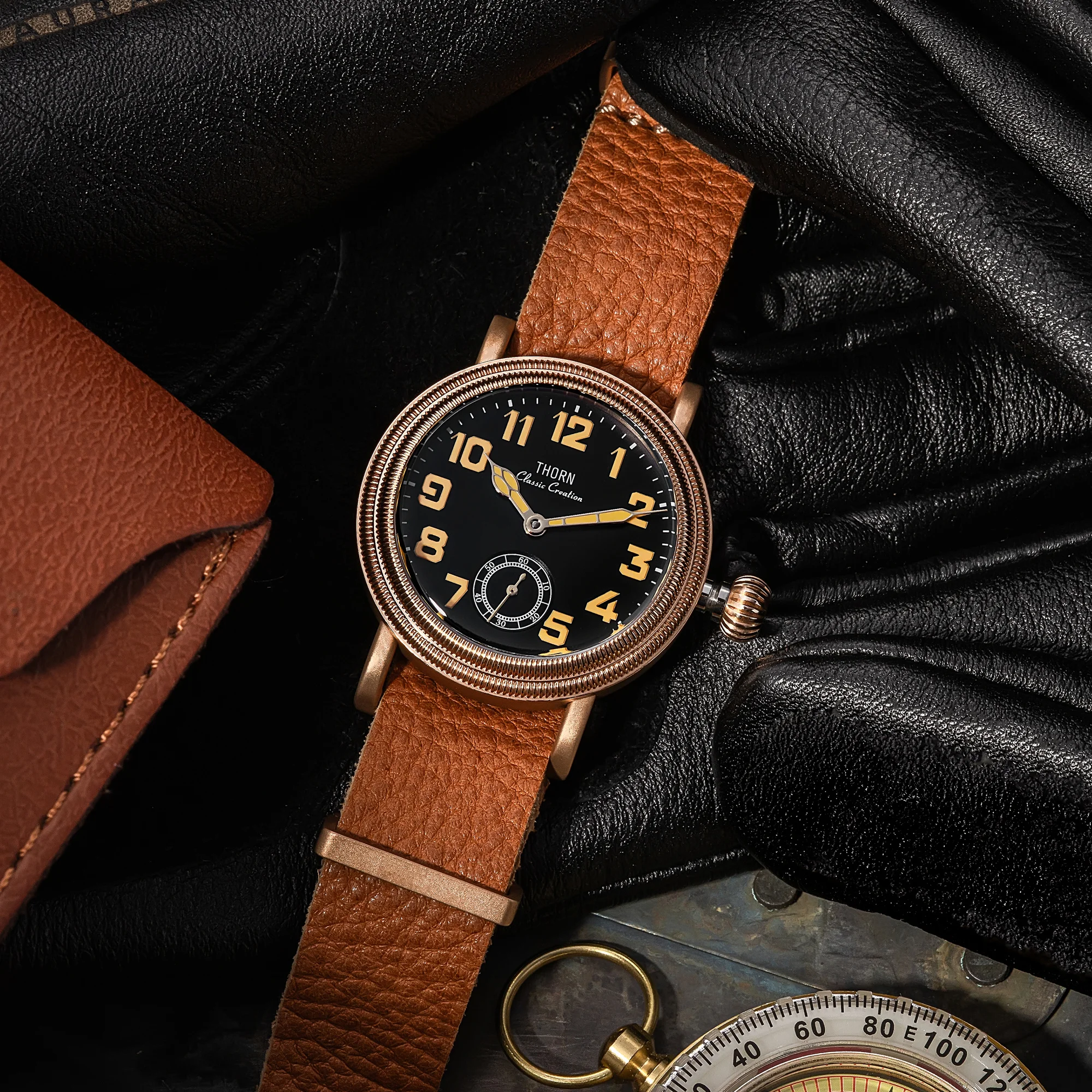 【T013】THORN Uhr 36 mm Durchmesser Vintage Fliegeruhr ST1700 Handaufzug Mechanische Uhrwerkuhr Schweizer Leuchtkraft – Detail 29