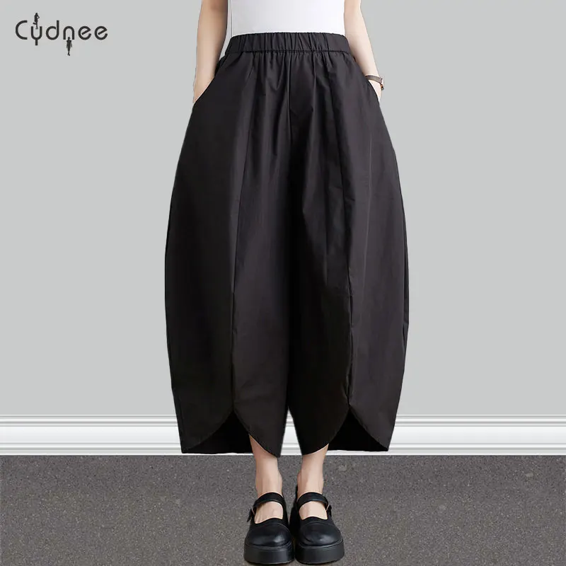 New In Spring Summer Cotton Capris High Waist Tailored Loose Wide Leg Pants Casual Straight Pants For Women