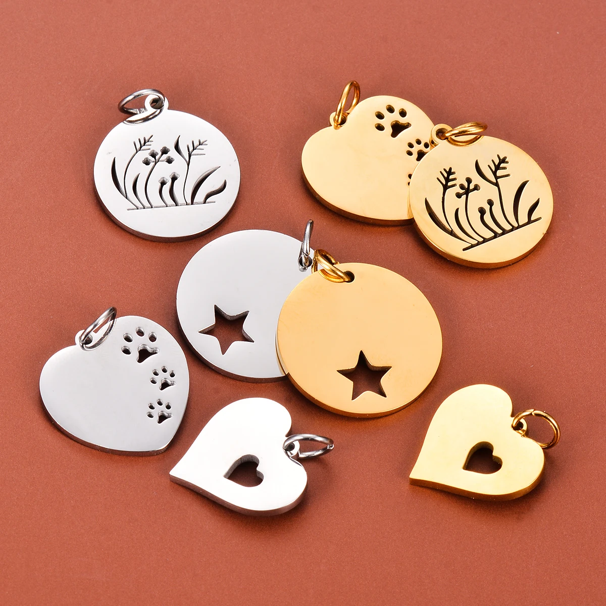 3Pcs Stainless Steel Star/Heart/Pet Paw /Flower Pendant Handmade Charm Jewelry Making Accessories DIY Necklace Earrings