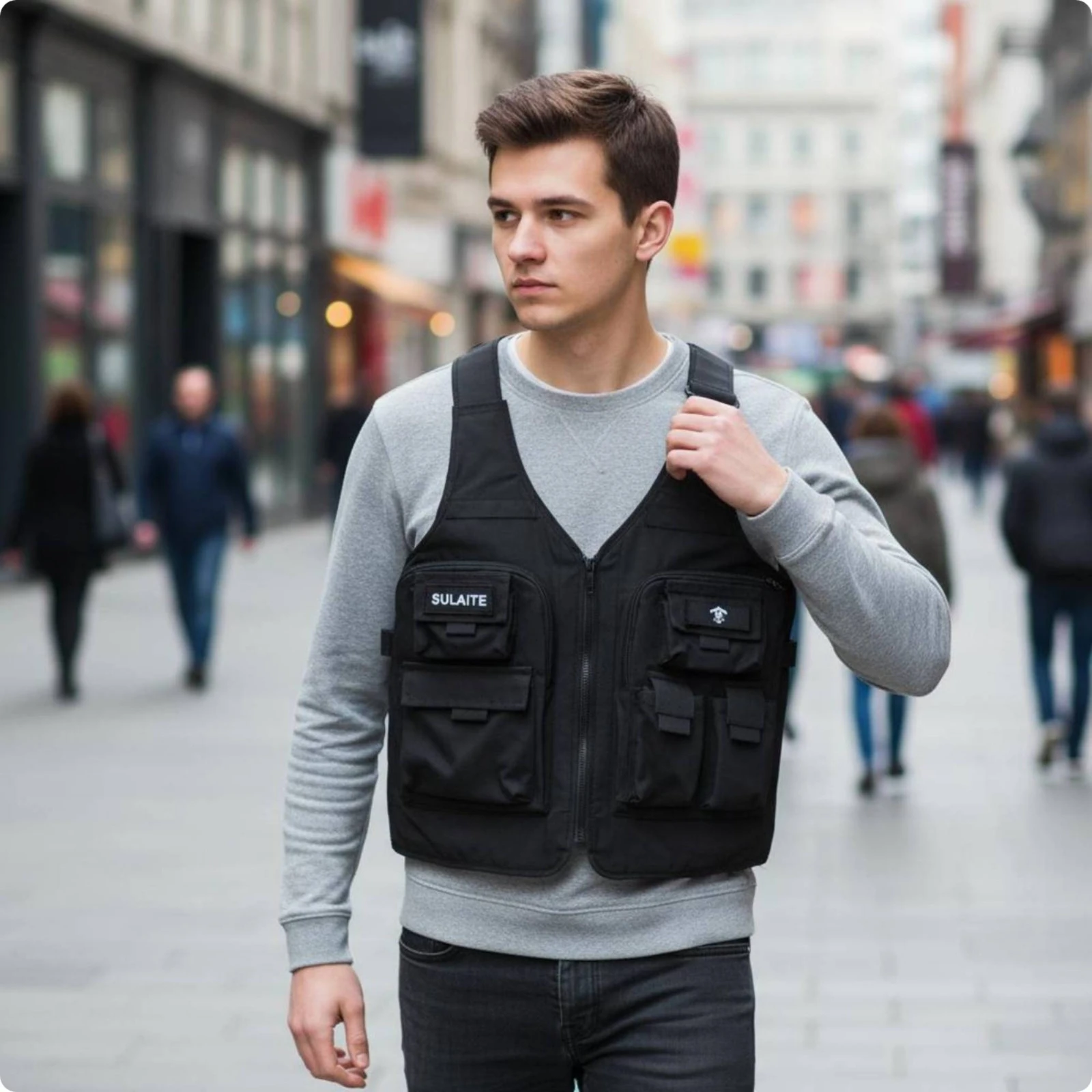 

Motorcycle Riding Vest Bag Wide Shoulder Straps Dual-Purpose Vest Backpack Front Zipper Sleeveless for Motorcyclists