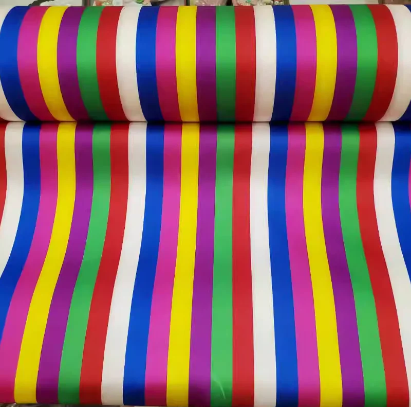 Tessuto a righe di raso importato originale coreano con colori arcobaleno