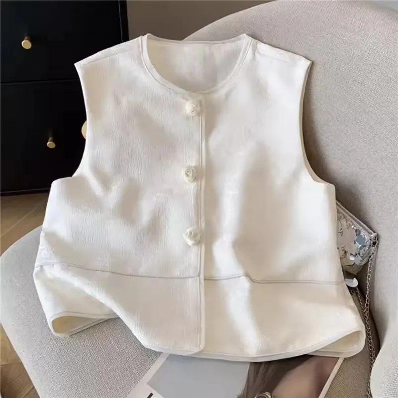 VintageจีนJacquardเสื้อแจ็คเก็ตผู้หญิง 2025 ฤดูใบไม้ผลิฤดูร้อนใหม่Roseปุ่มเสื้อกั๊กChicหญิงTop