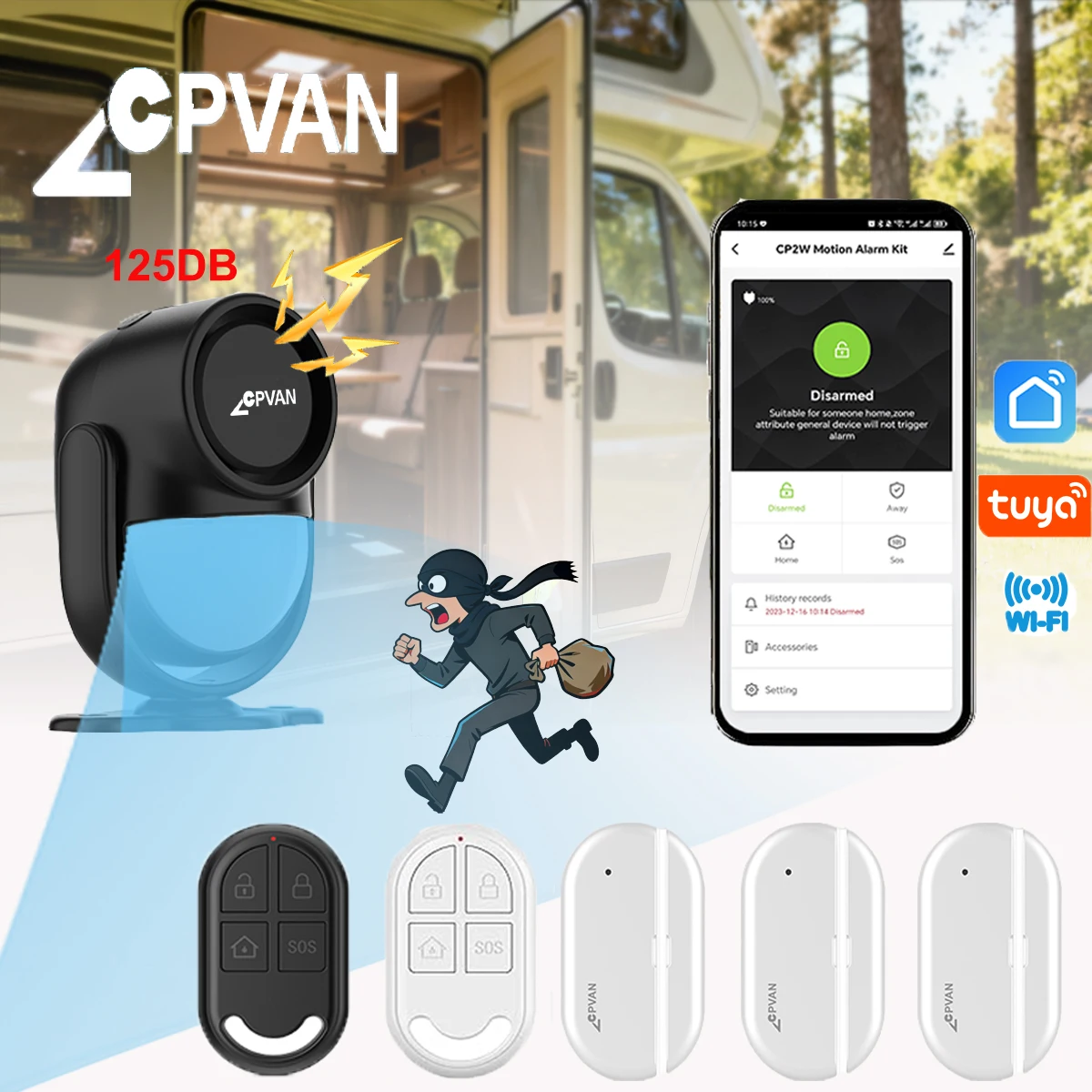 

﻿ Домашняя система сигнализации CPVAN с поддержкой Wi-Fi 2.4G, приложение Tuya Smart Life, беспроводной датчик движения, охранная сигнализация, датчик открытия двери.