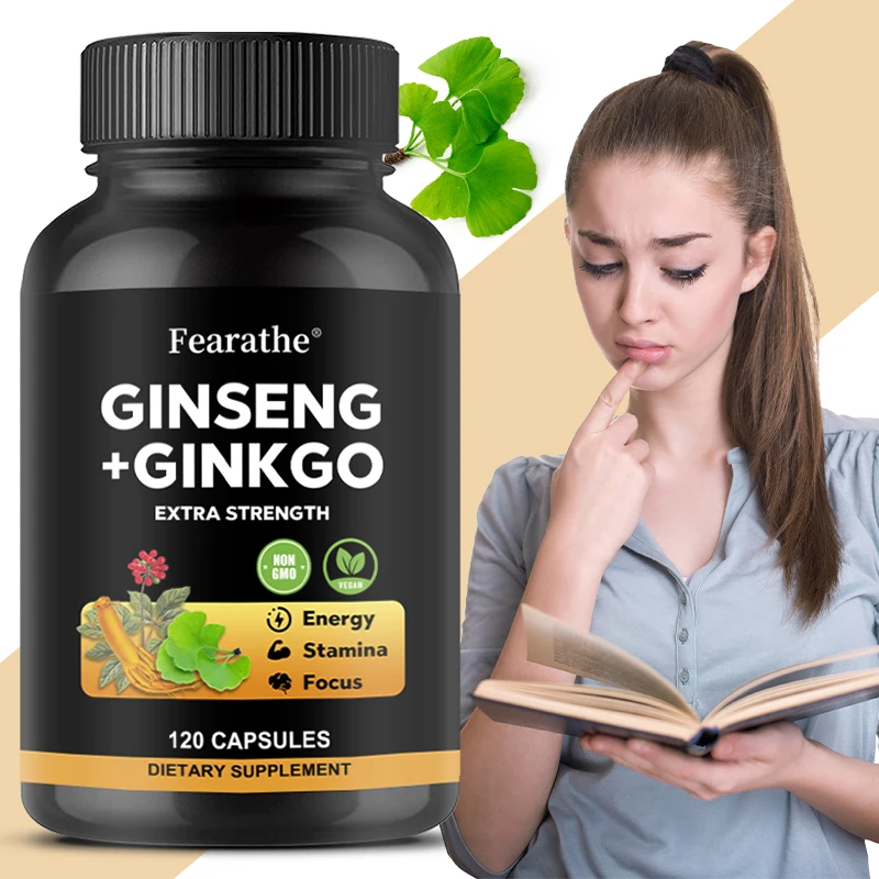 Fearathe Korean Ginseng + Ginkgo, Balanced Energy Levels, Energy, Endurance, Brain and Focus Support