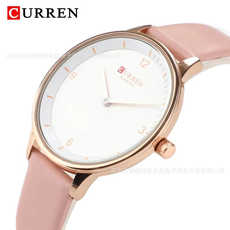 ساعة Curren 9039 بحزام جلدي للنساء، ساعة كوارتز مقاومة للماء، ساعة يد نسائية كاجوال عصرية