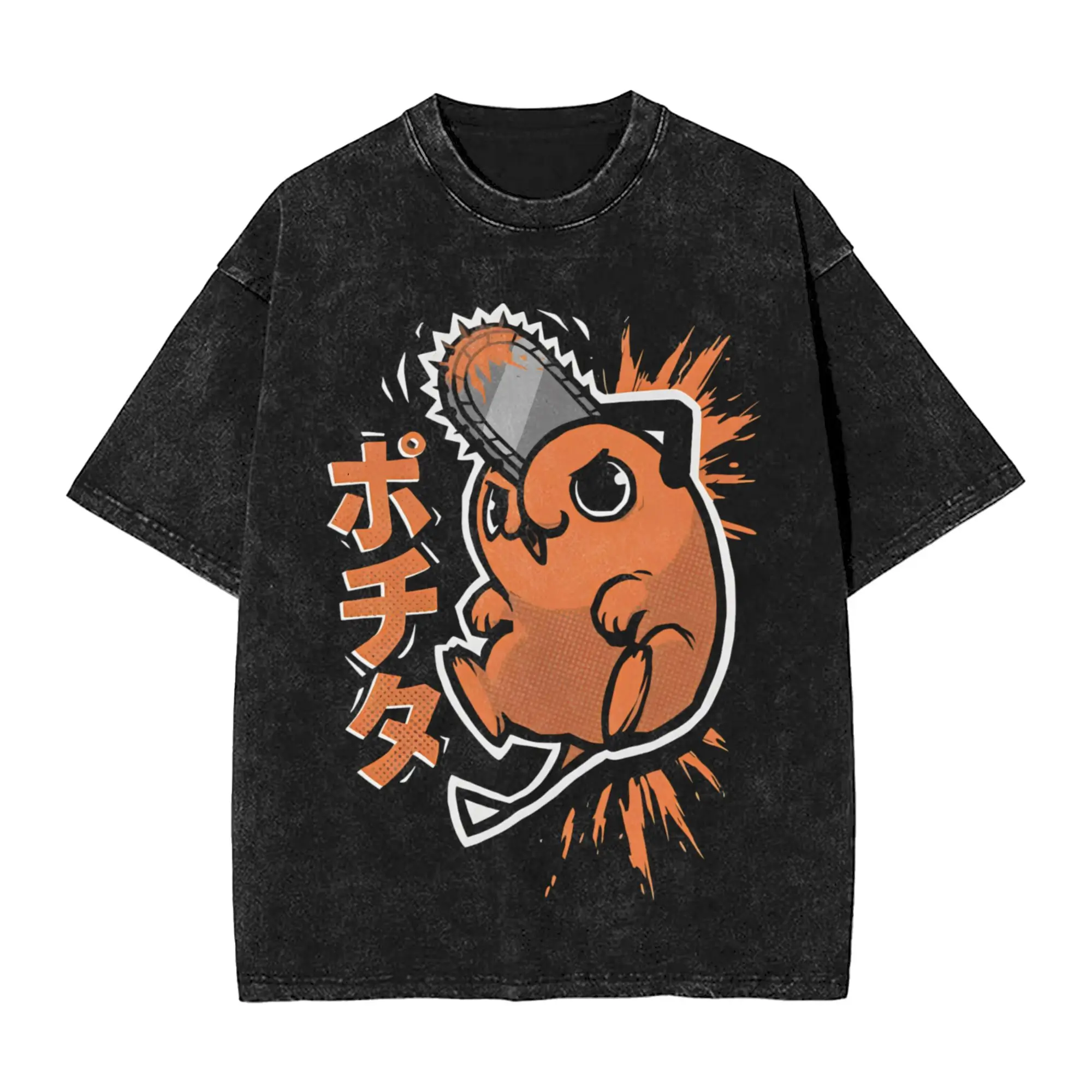 Chainsaws Man Pochita Vintage Washed T-Shirt 100% Cotton Tee Shirt Crew Neck Short Sleeve T Shirt Plus Size Clothes