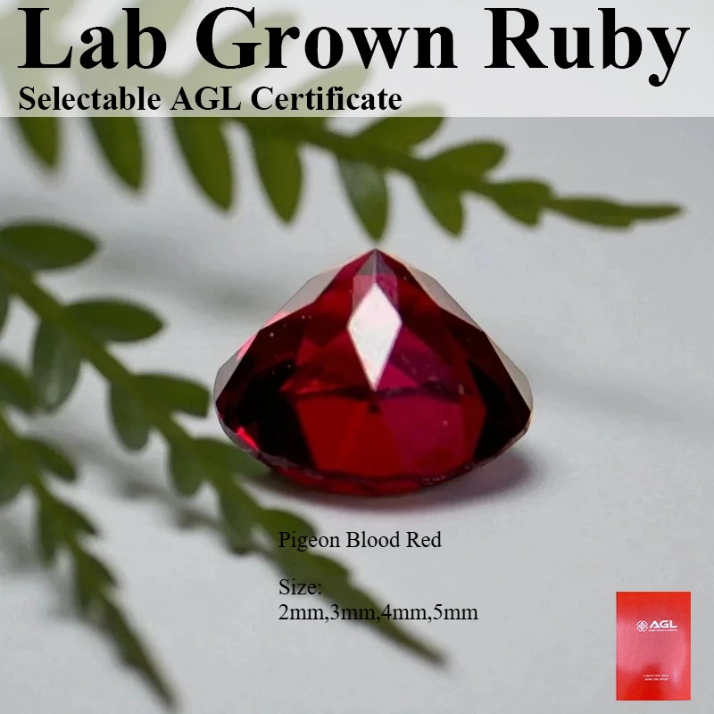 

Round Cut Lab Grown Ruby Pigeon Blood Red Color Loose Gemstone For Diy Jewelry Making Selectable AGL Certificate