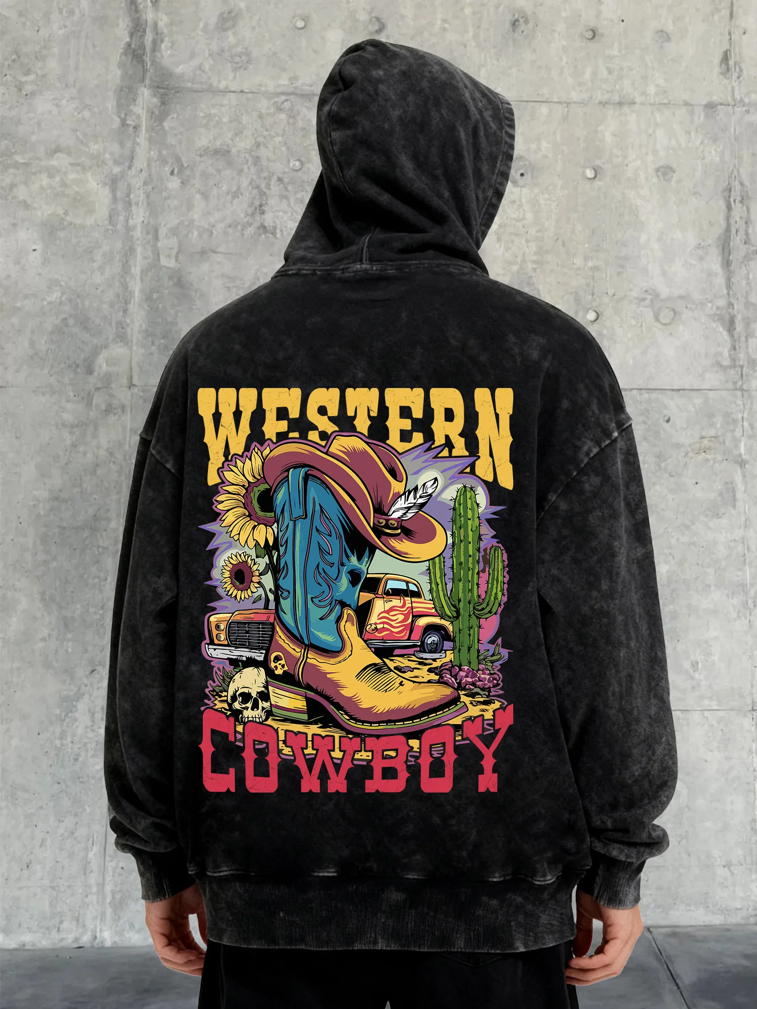 كاوبوي مان 400 جرام هوديي ثقيل الوزن مغسول بكتف منسدل تصميم مجموعة Aw #1