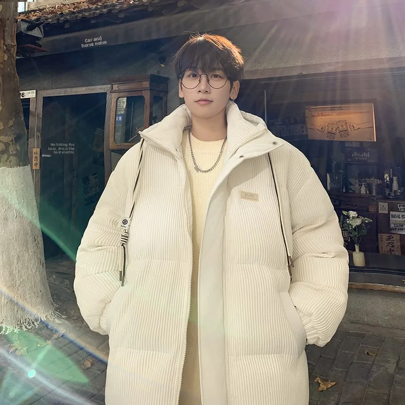

Thiened Corduroy Jaet for Men Winter New Sle down Cotton Coat Hooded American Retro Cotton Padded Youth Casual Wear