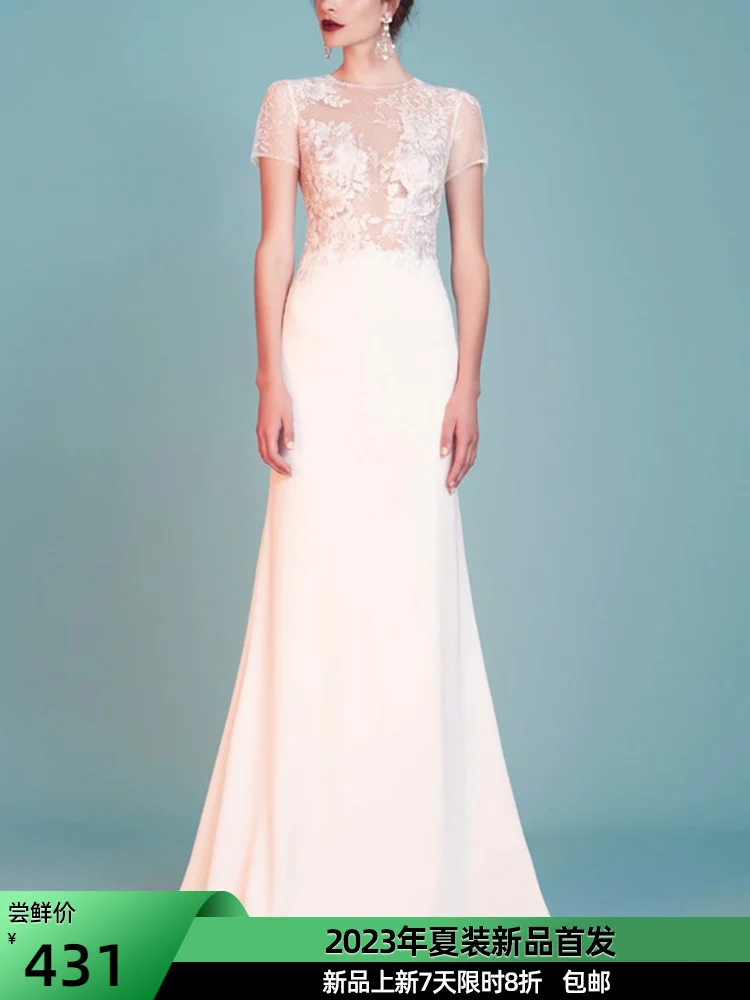 

Облегающее платье, Новинка лета 2023, белое яркое платье знаменитости кружевное платье с юбкой-годе Girl