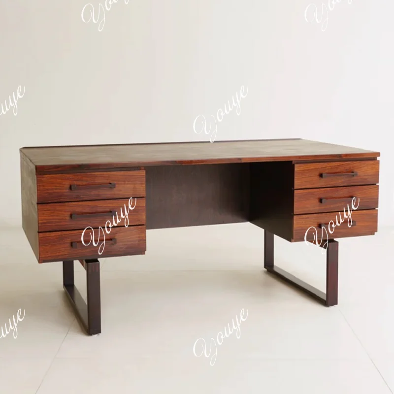 

Medieval solid wood retro Nordic Danish style rose wood color all solid wood writing desk desk