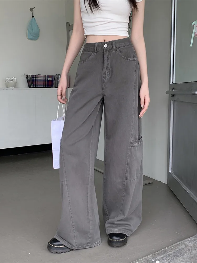 

2025 Ropa Y2K Fashion Vintage Grey Baggy Cargo Jeans Pants For Women Clothing Wide Leg Kpop Casual Lady Trousers Pantalon Femme