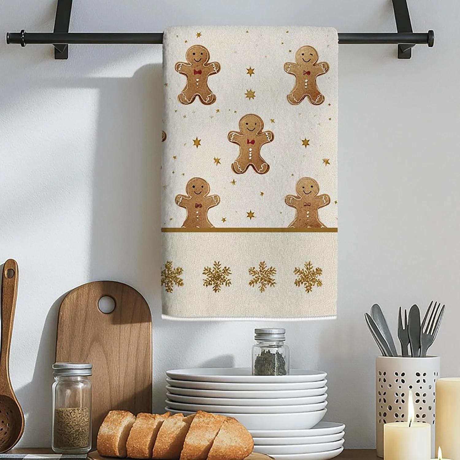 2pcs 40*60cm Gingerbread Man Kitchen Towels Winter Holiday Decorations Hand Towels Cleaning Supplies