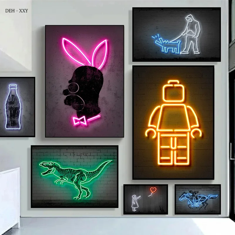 Neon Design Statue of Liberty Mona Lisa Canvas Posters Rocket Pictures Pop Street Wall Art  Modern Home Room Decoration
