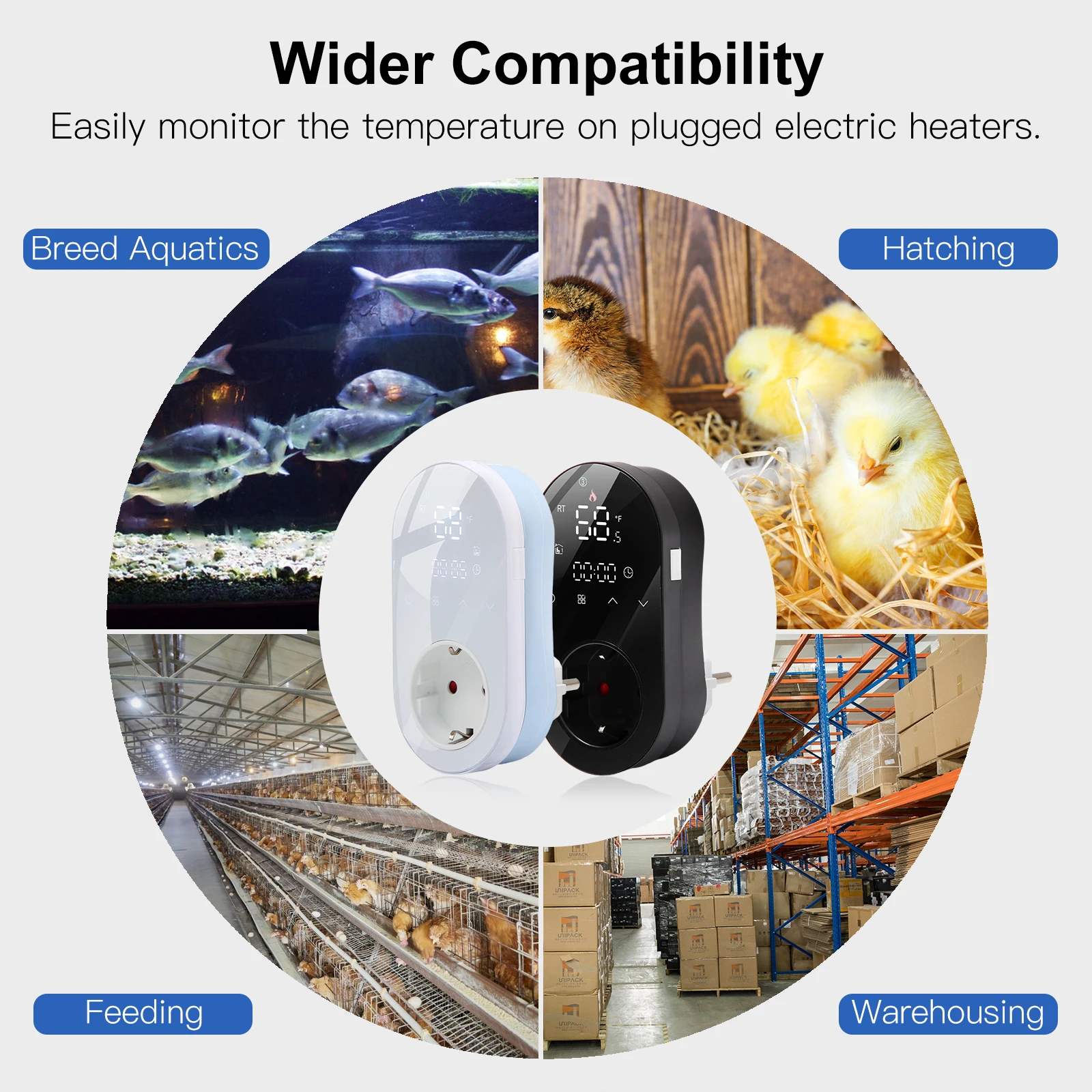 MOES-termostato LED inteligente con WiFi, enchufe de salida, modo de calefacción y refrigeración, 16a, Control remoto por aplicación, Compatible con