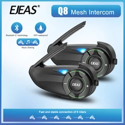 1/2 Stuks EJEAS Q8 Motorhelm Mesh 3.0 Intercom Bluetooth5.1 Voor 6 Rijders 1200M Interphone Muziek delen FM IP67 Waterdicht