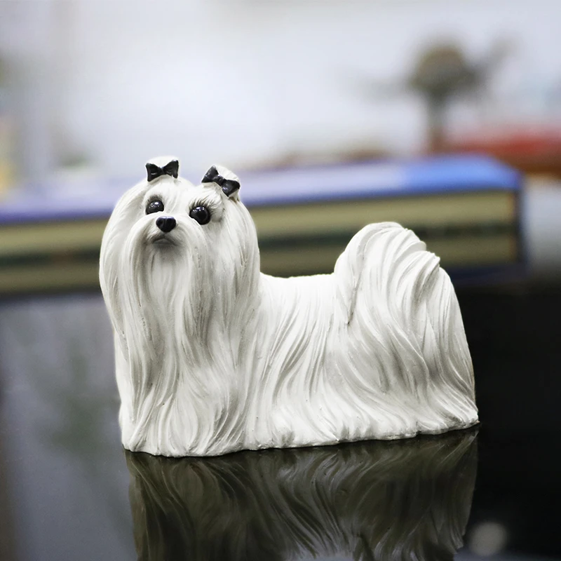 1/6 스케일 몰타 Bowknot 개 수지 시뮬레이션 동물 모델 12 인치 군인 장난감 자동차 장식 수제 장난감 크리 에이 티브 선물