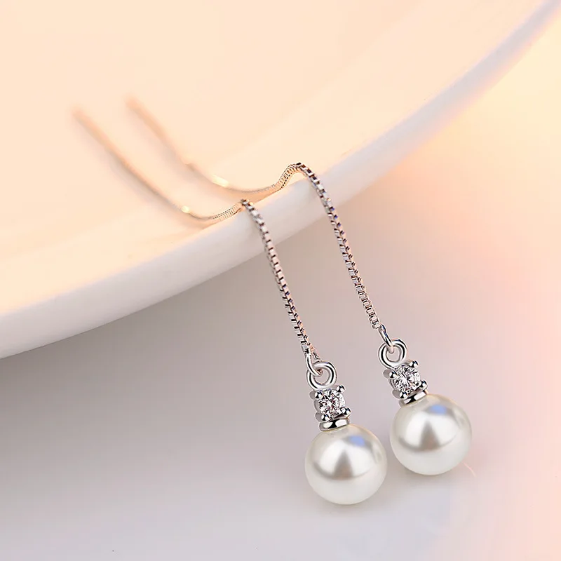 Fanqieliu Real 925 Silver Needle Crystal Pearl Pendant Necklace Long Drop Earrings Jewelry Sets For Women New Trendy FQL23091