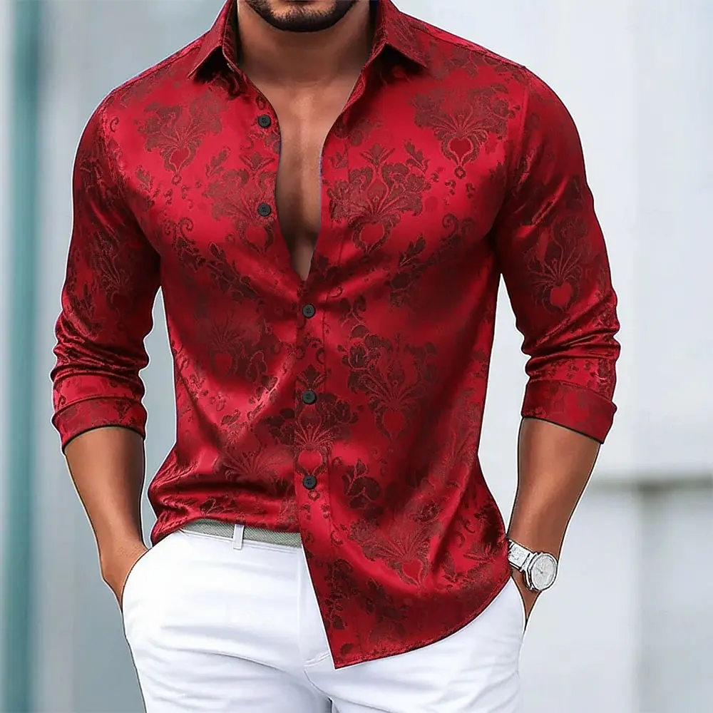 Men's Long Sleeve 3D Shirt, Ethnic Intricate Floral Flowers Graphic Print, Modern Streetwear Style,2025 Autumn Winter Casual Top
