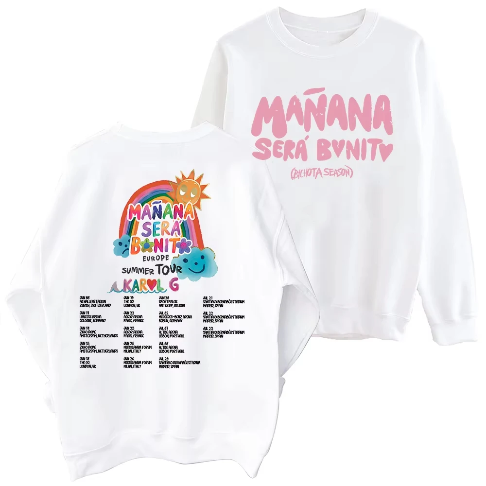 

2024 Karol G Mañana Sera Bonito EUR Summer Tour Sweatshirt Harajuku Round Neck Long Sleeve Oversized Hoodie Fans Gift