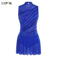 Jersey de Ballet para mujer, traje de danza contemporánea lírica, Ropa de baile, leotardo de gimnasia con diamantes de imitación brillantes, vestido tutú de patinaje artístico