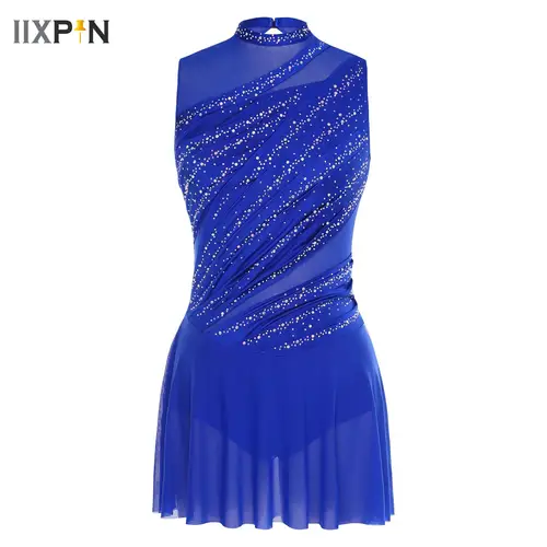 Imagen 1 del producto Jersey de Ballet para mujer, traje de danza contemporánea lírica, Ropa de baile, leotardo de gimnasia con diamantes de imitación brillantes, vestido tutú de patinaje artístico