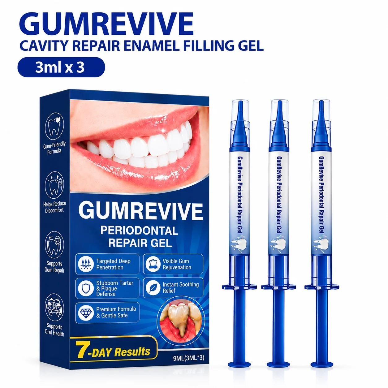 GUMREVIVE Cavity Repair Enamel Filling Gel 3ml x 3 Gum Rejuvenation Soothing Oral Care Gel Syringe Relief Discomfort Tooth Serum