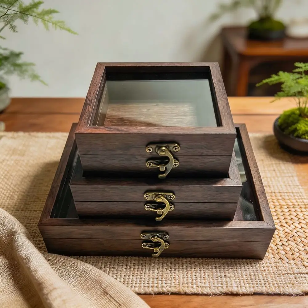 Wooden Jewelry Storage Organizer Vintage Desktop Display Case Clear Window Box For Handcrafts Beads Bracelet Protection Case