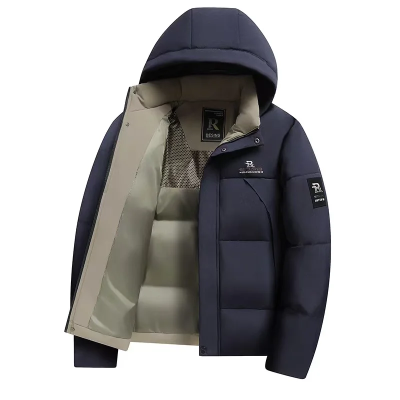 2025 Autumn/Winter New Men's Hooded Cotton Coat with Thick Velvet for Warmth, Middle aged Dad's Cotton Coat