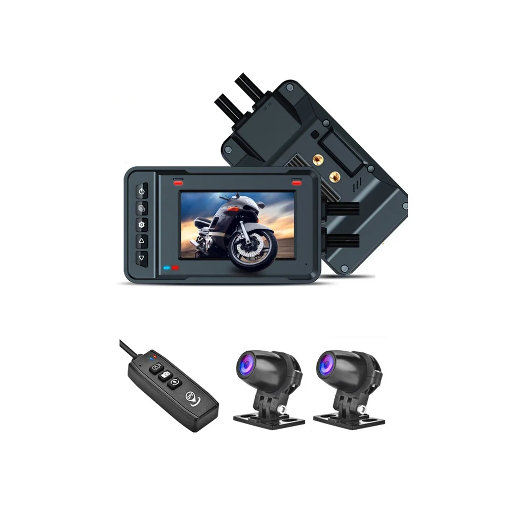 2K Motorcycle Dash Cam DVR, 3-Inch Screen Dual Lenses, 12V WiFi GPS with BSD Voice Recognition