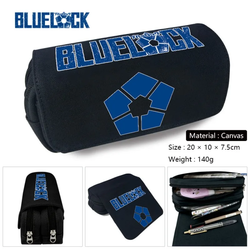 New Anime Blue Lock Pencil Case Double Layer Storage Make Up Cosmetic Bag Pencil Box Student School Office Pen Bag