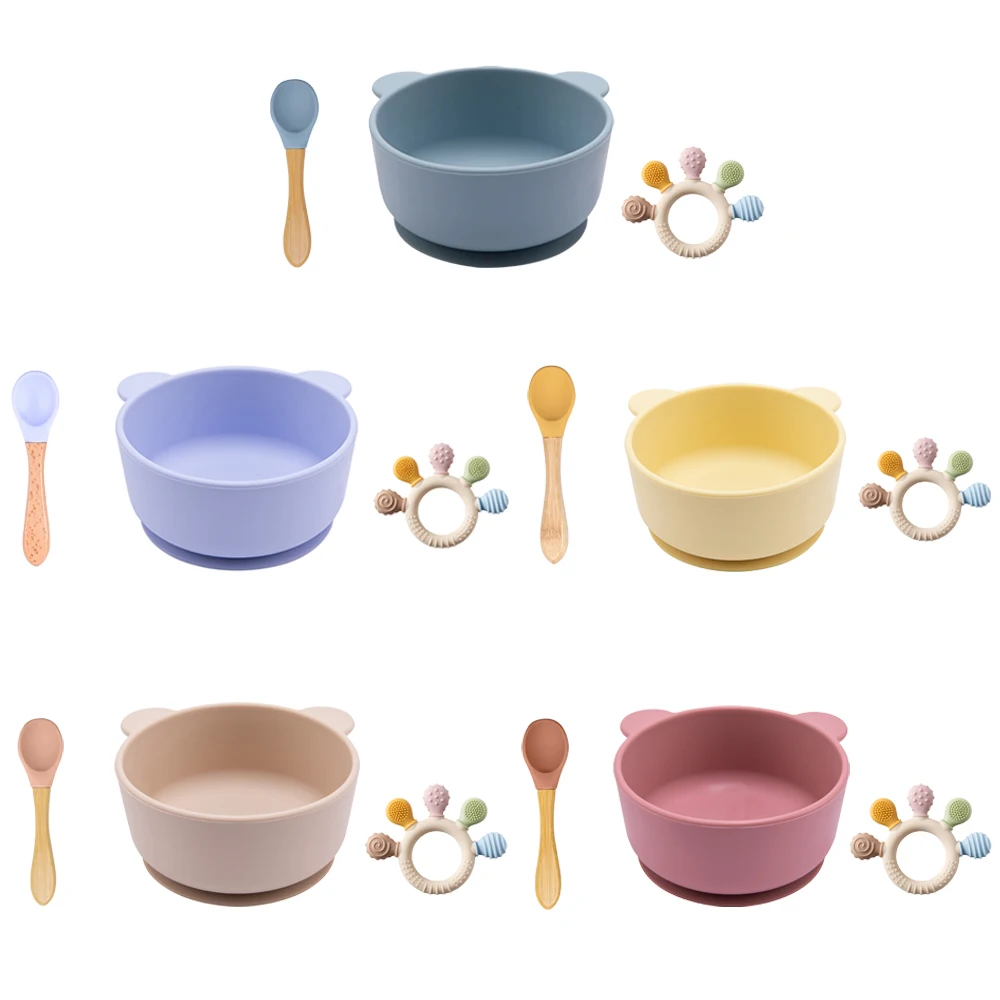 

Набор мисок для кормления ребенка из 3 предметов, силиконовая миска с изображением панды и нескользящей присоской, набор для кормления ребенка, посуда для прорезывания зубов для новорожденных