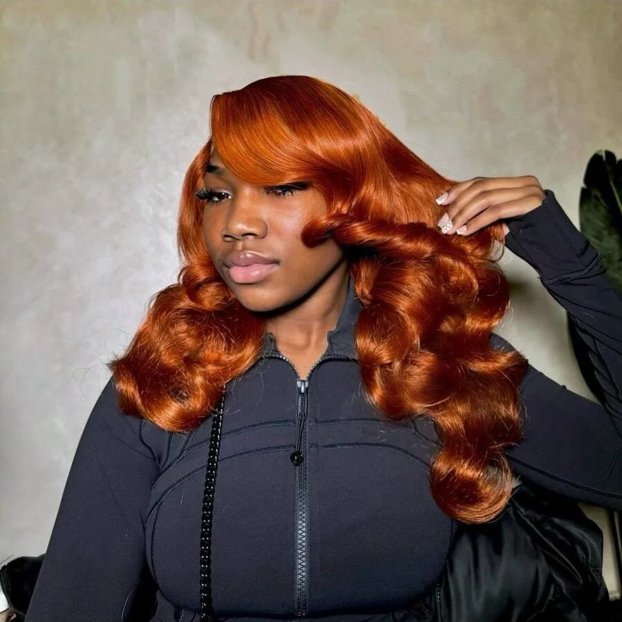 Pelucas de cabello humano Frontal de encaje transparente 13x4 naranja jengibre 8-18 pulgadas peluca Bob corto ondulado 200% prearrancada con pelo de bebé