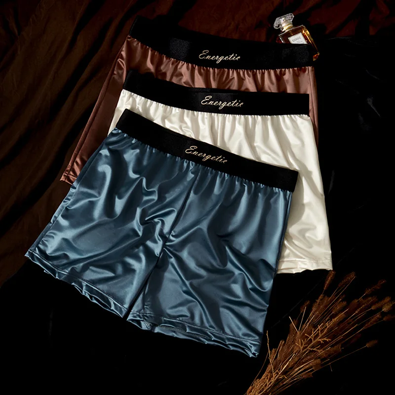Luxury Solid Color Satin-like Ice Silk Underpants Mens Smooth Cool Breathable Panties Male Comfortable Quick Drying Arrow Pants