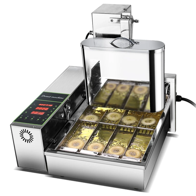 &Fully automatic donut machine Commercial automatic flip electric fryer Mini four-row donut machine 2000W