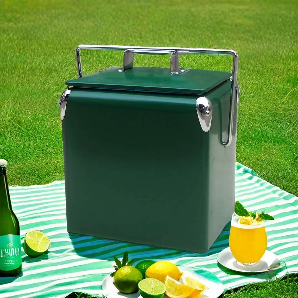 Square Shape Modern 13L Waterproof Eco-Friendly Lightweight 5-Day Ice Retention Portable Iron Bucket Cooler Box for Outdoor BBQ