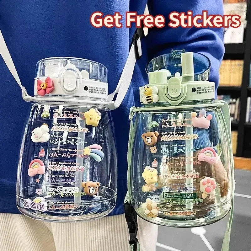 

1300 мл пластиковая большая емкость двойная Питьевая кавайная чашка с фотобутылкой симпатичная термостойкая чашка для спорта на открытом воздухе