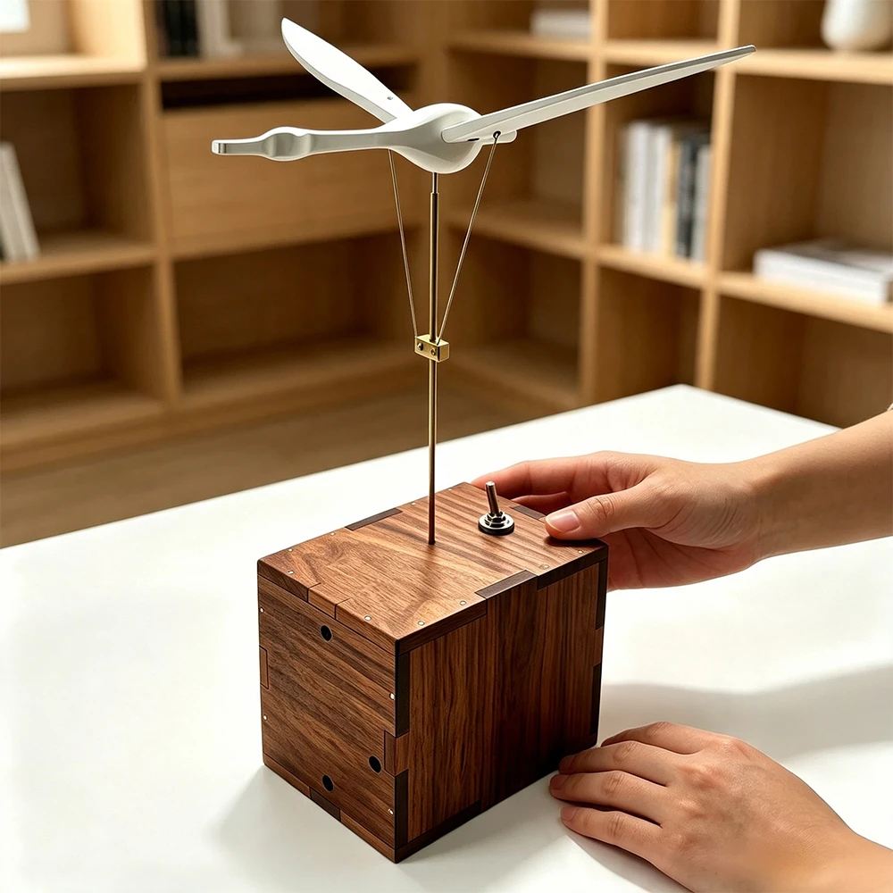 Handcrafted Wooden Flying Swan Bionic Model with Mechanical Transmission, Creative Desktop Motion Model Ornament, Home Decor