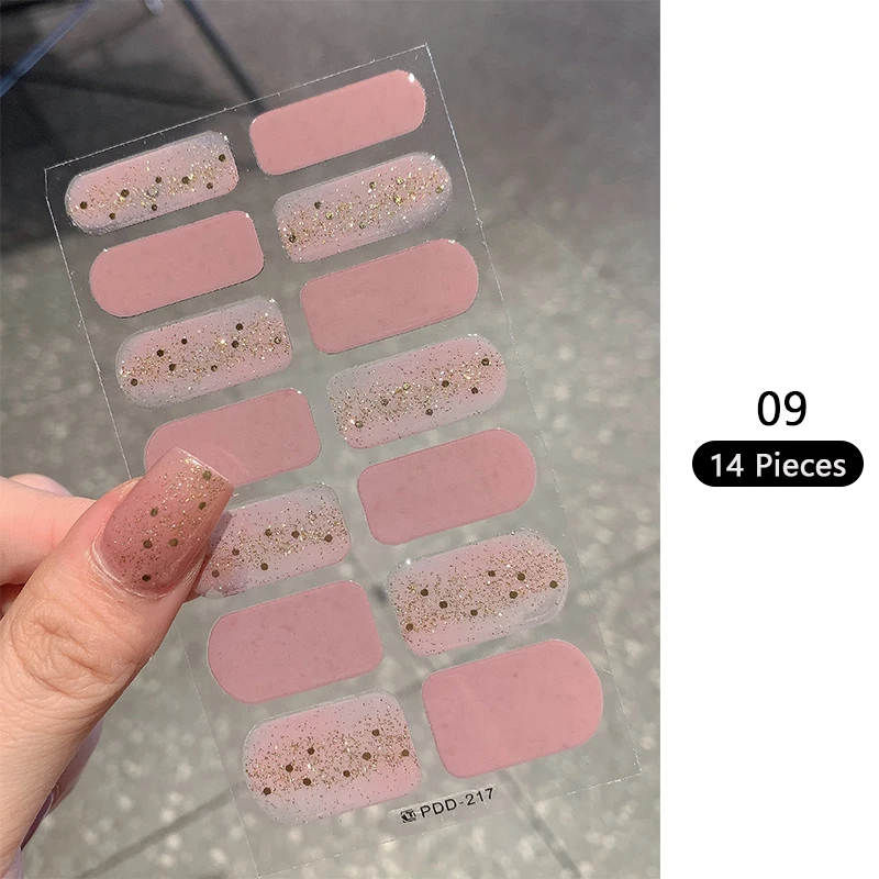 Baking-free Pink Nail Stickers Full Cover Adhesive Nail Wraps DIY Nail Art Manicures Decors Salon Finished Nail Patch Tips