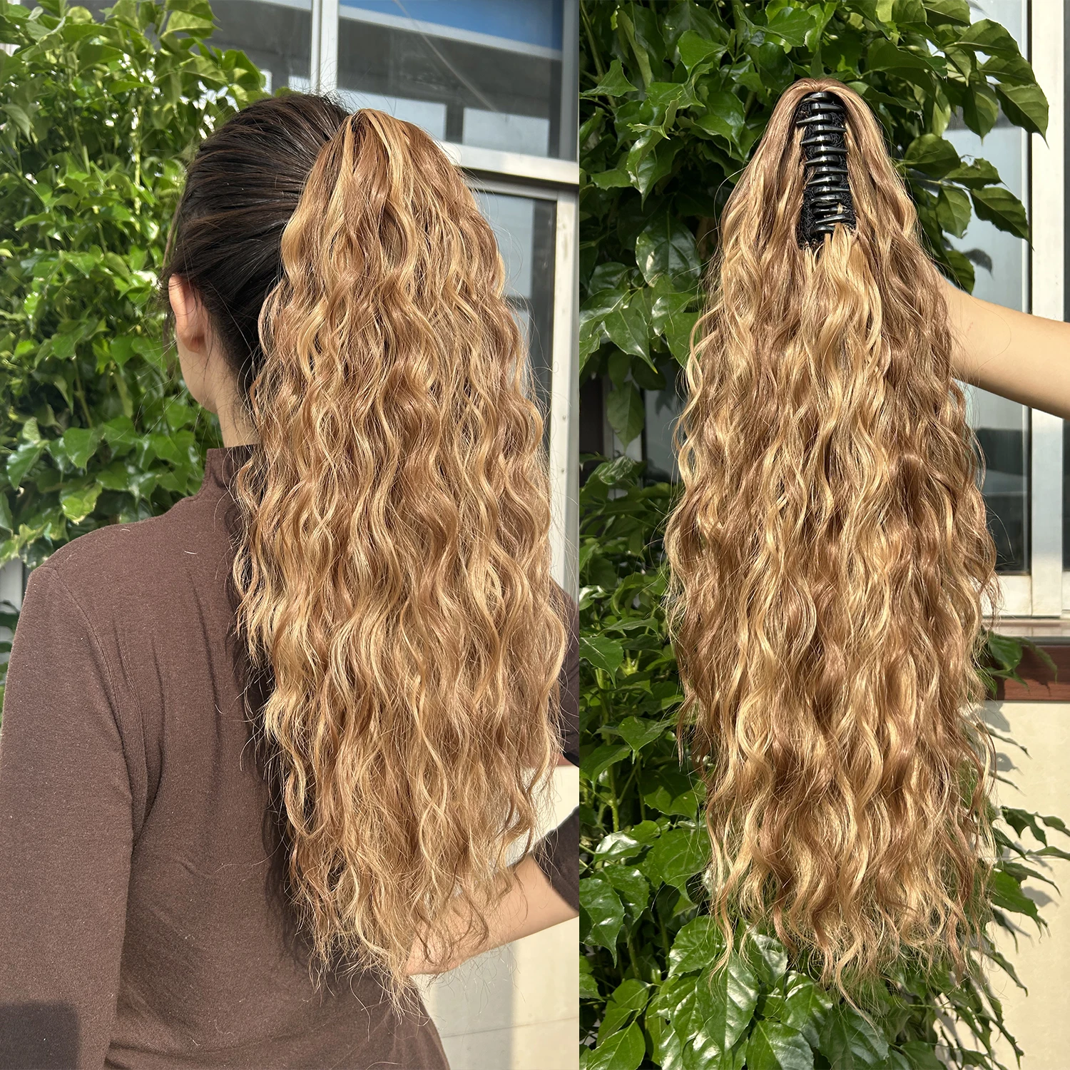 

Синтетический 18-дюймовый зажим для когтей, длинный хвост, кукурузная волна, черный, светлый хвост, наращивание волос, аксессуары для волос, подходят для женщин