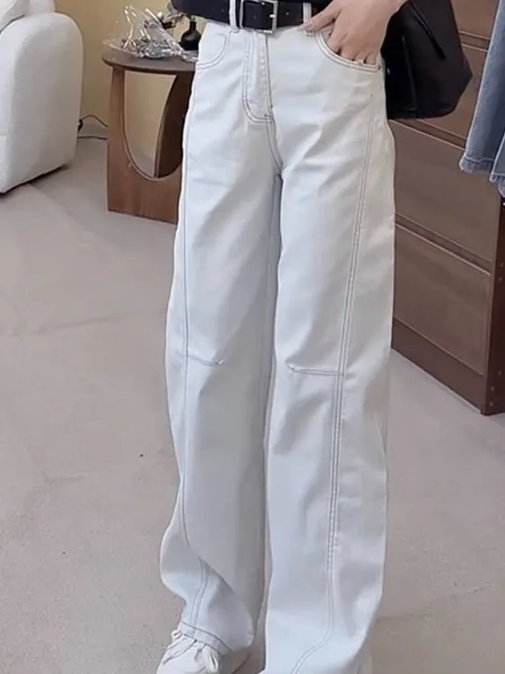 

Premium Women's Fce Lined Thiened White Slimming Faionable Straight Leg Jeans Casual High Waist Cotton Denim Pants