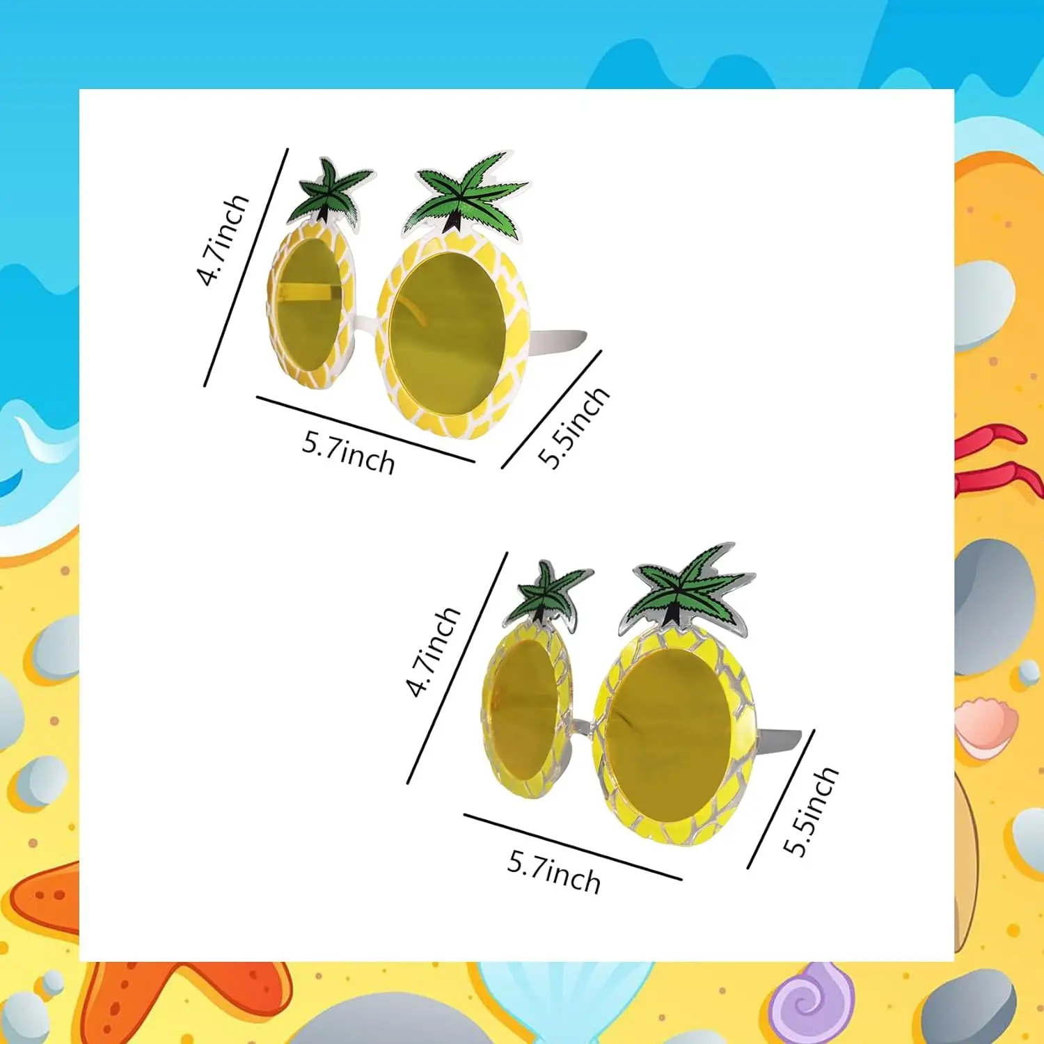 2 Pcs Pineapple Sunglasses Hawaiian Novelty Shape Glasses Pineapple Party Favors for Summer Beach Party photo booth